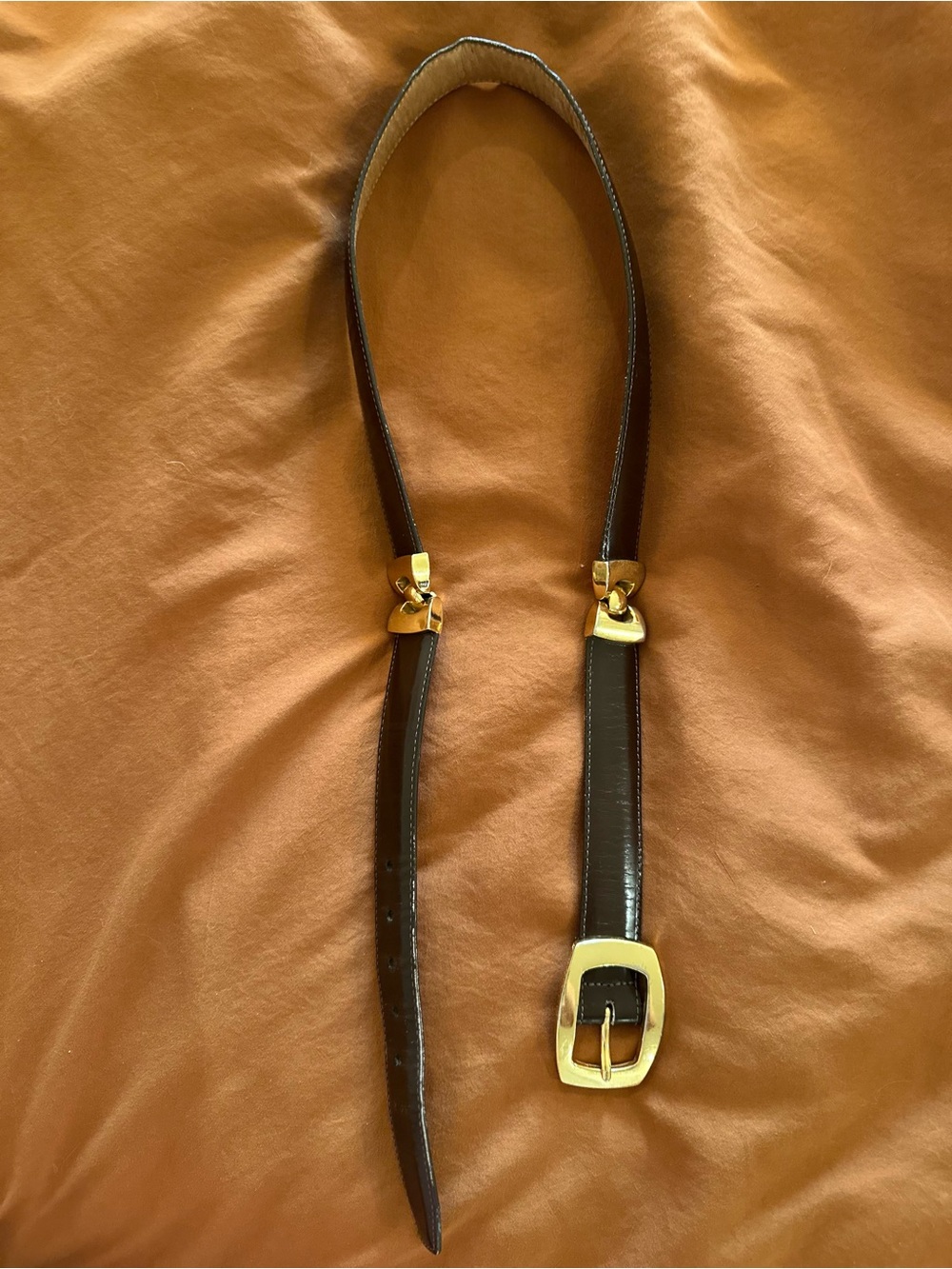Vintage 1995 Brighton USA Brown Leather Belt Gold Tone Hardware